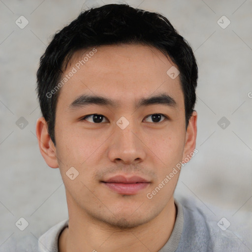 Neutral asian young-adult male with short  brown hair and brown eyes