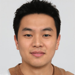 Neutral asian young-adult male with short  brown hair and brown eyes