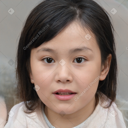 Neutral white child female with medium  brown hair and brown eyes