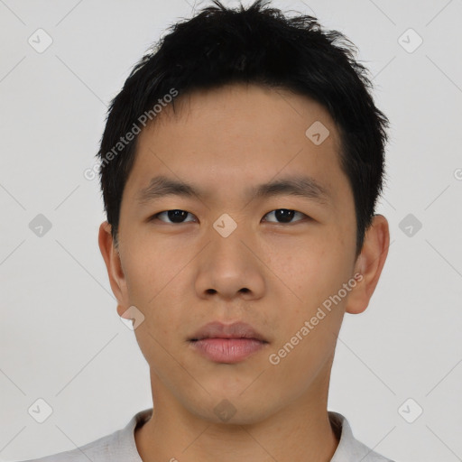 Neutral asian young-adult male with short  black hair and brown eyes