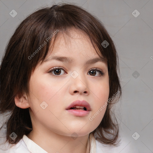 Neutral white child female with medium  brown hair and brown eyes