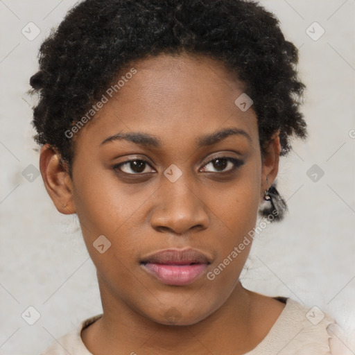 Neutral black young-adult female with short  brown hair and brown eyes