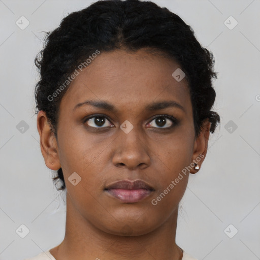 Neutral black young-adult female with short  brown hair and brown eyes