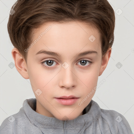 Neutral white child female with short  brown hair and brown eyes