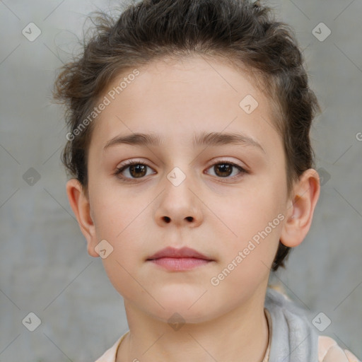 Neutral white child female with short  brown hair and brown eyes