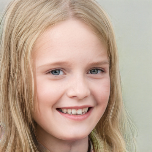 Joyful white young-adult female with long  blond hair and blue eyes