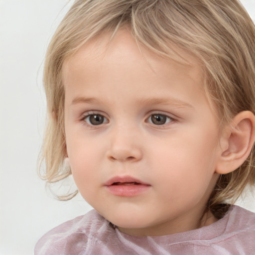 Neutral white child female with medium  brown hair and grey eyes