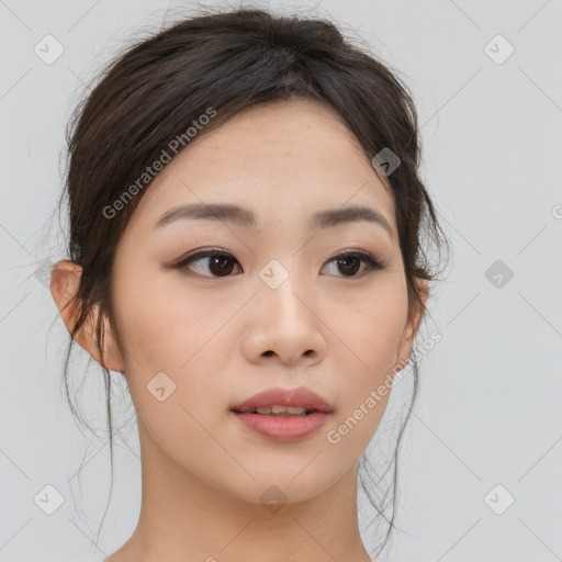 Neutral asian young-adult female with medium  brown hair and brown eyes