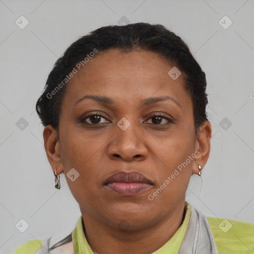 Neutral black young-adult female with short  brown hair and brown eyes