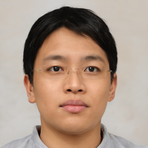 Neutral asian young-adult male with short  brown hair and brown eyes