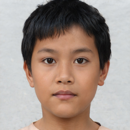 Neutral asian child male with short  brown hair and brown eyes