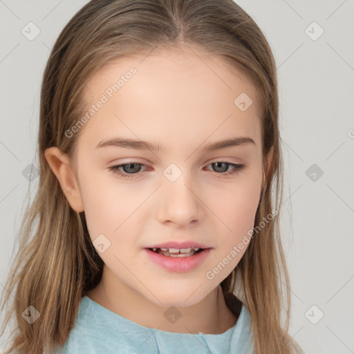 Neutral white child female with long  brown hair and brown eyes