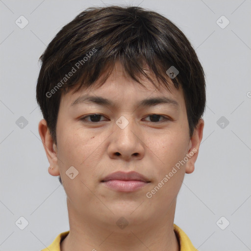 Neutral asian young-adult male with short  brown hair and brown eyes