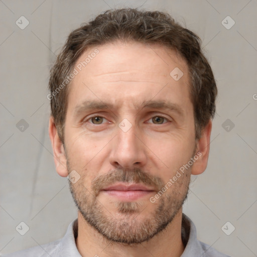 Neutral white adult male with short  brown hair and brown eyes