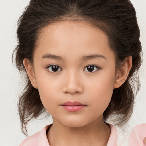 Neutral white child female with medium  brown hair and brown eyes