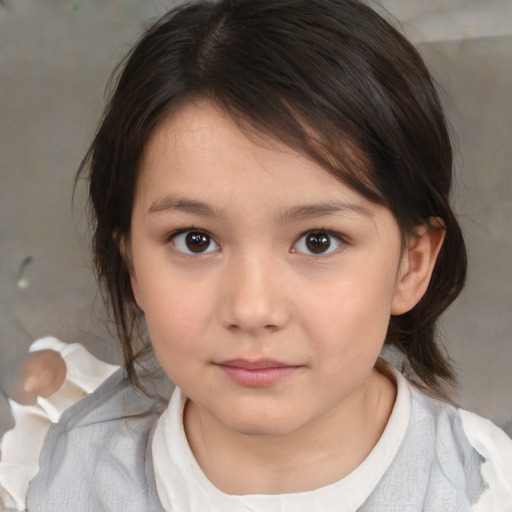 Neutral white child female with medium  brown hair and brown eyes