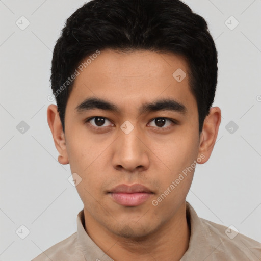 Neutral asian young-adult male with short  black hair and brown eyes