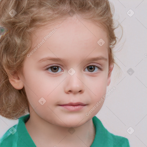 Neutral white child female with short  brown hair and grey eyes