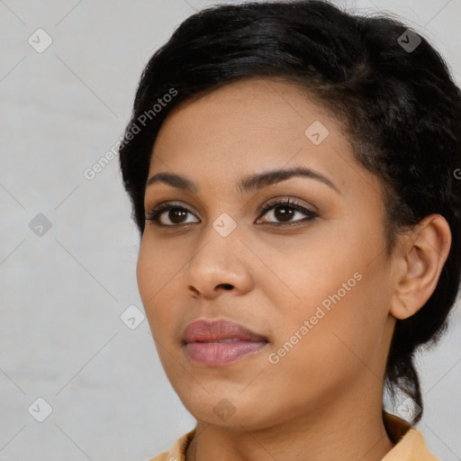 Neutral black young-adult female with short  brown hair and brown eyes