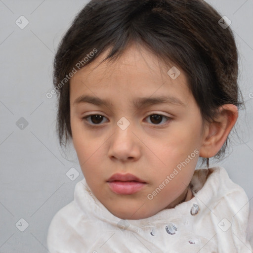 Neutral white child female with medium  brown hair and brown eyes