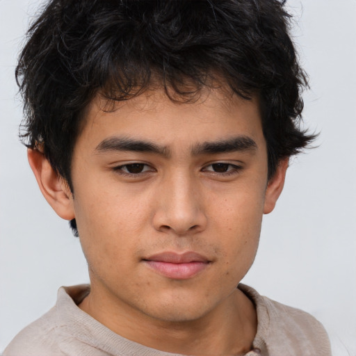 Neutral asian young-adult male with short  brown hair and brown eyes