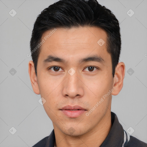 Neutral asian young-adult male with short  black hair and brown eyes