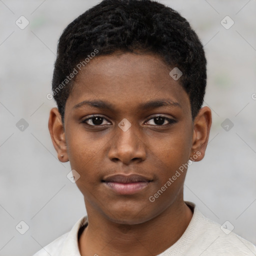 Neutral black young-adult male with short  brown hair and brown eyes