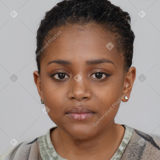 Neutral black young-adult female with short  brown hair and brown eyes