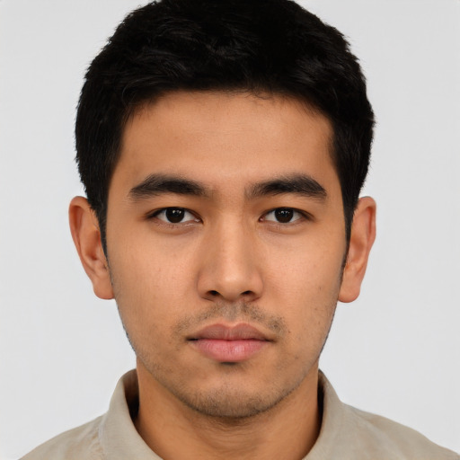 Neutral asian young-adult male with short  black hair and brown eyes