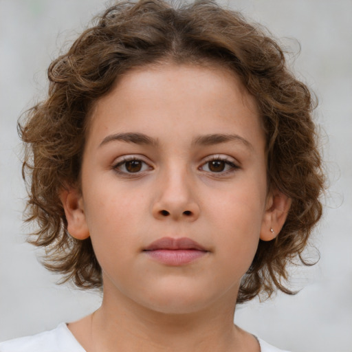 Neutral white child female with medium  brown hair and brown eyes