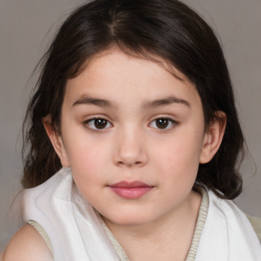 Neutral white child female with medium  brown hair and brown eyes