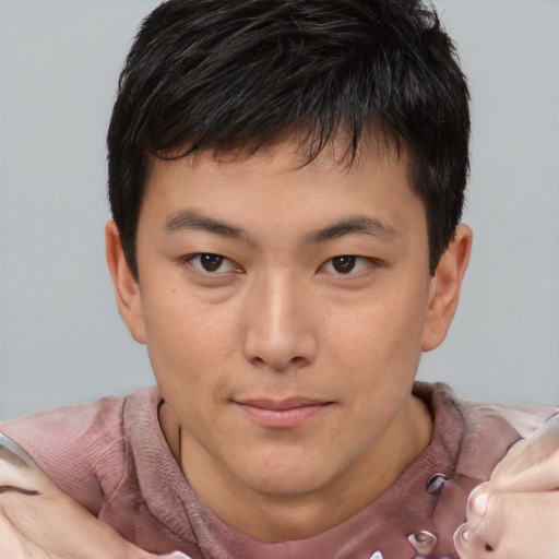 Neutral asian young-adult male with short  brown hair and brown eyes