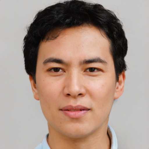 Neutral asian young-adult male with short  brown hair and brown eyes