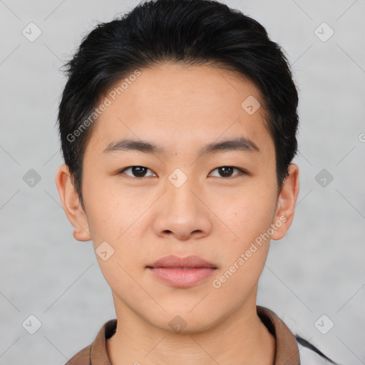 Neutral asian young-adult male with short  black hair and brown eyes