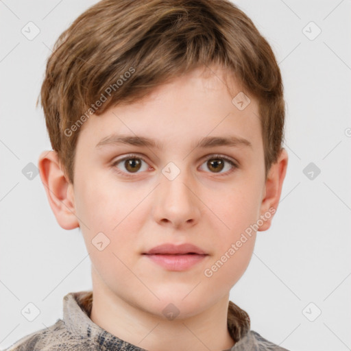 Neutral white child male with short  brown hair and grey eyes