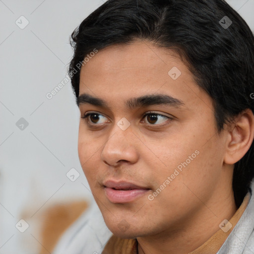 Neutral white young-adult male with short  black hair and brown eyes