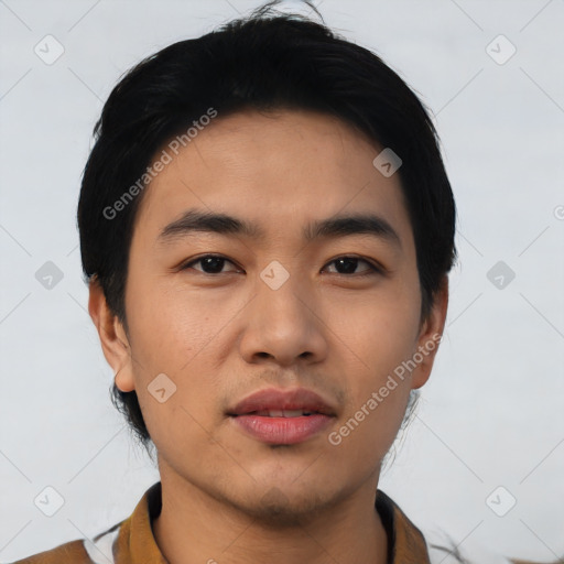 Neutral asian young-adult male with short  black hair and brown eyes