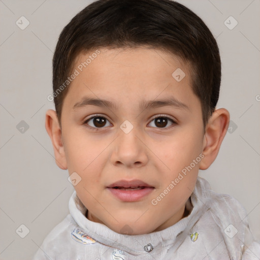 Joyful white child male with short  brown hair and brown eyes