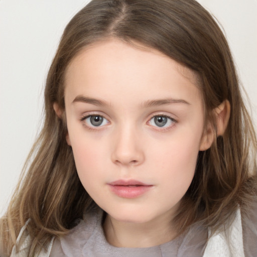 Neutral white child female with medium  brown hair and brown eyes