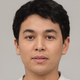 Neutral asian young-adult male with short  black hair and brown eyes