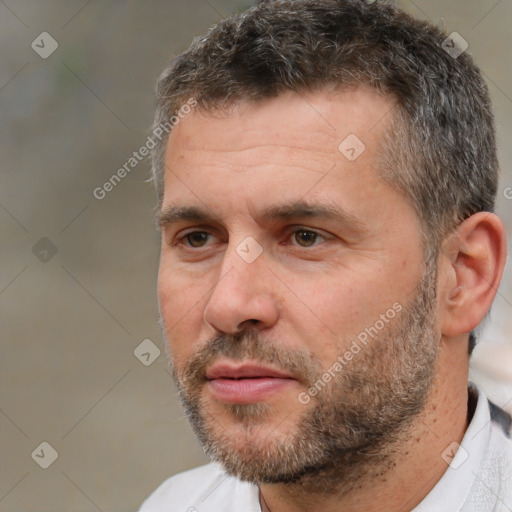 Neutral white adult male with short  brown hair and brown eyes