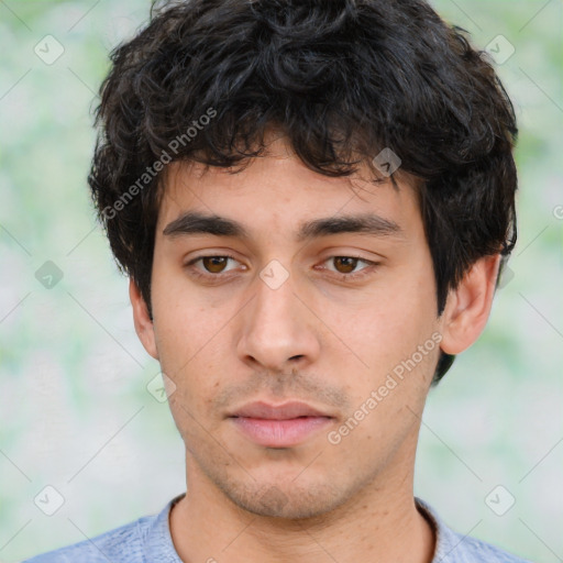 Neutral white young-adult male with short  black hair and brown eyes