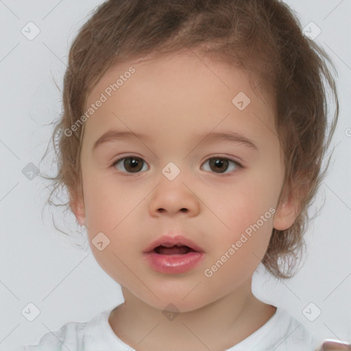 Neutral white child female with medium  brown hair and brown eyes