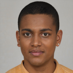 Neutral black young-adult male with short  brown hair and brown eyes