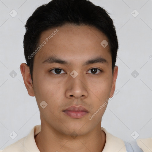 Neutral asian young-adult male with short  brown hair and brown eyes