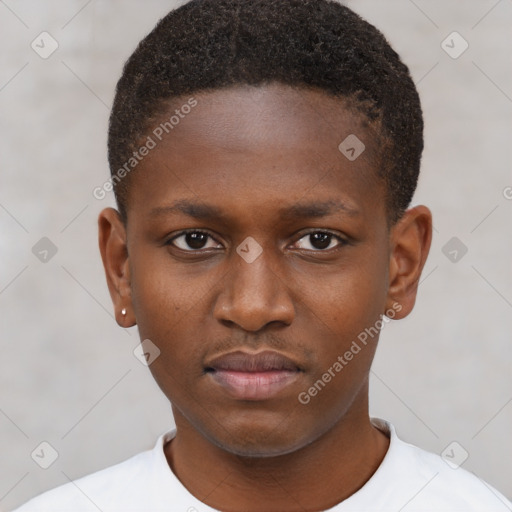 Neutral black young-adult male with short  brown hair and brown eyes