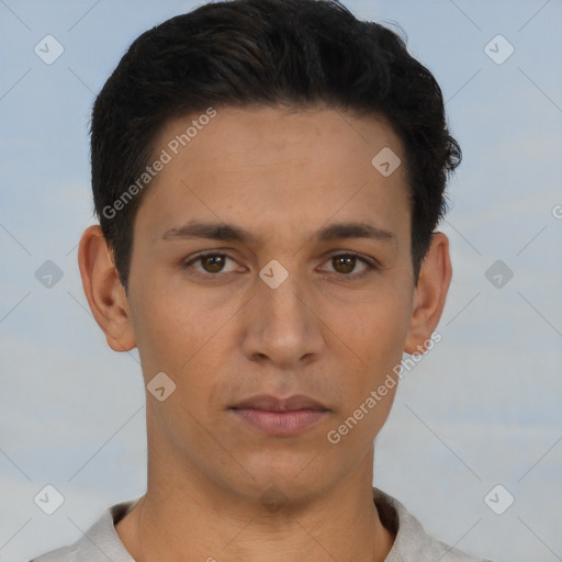 Neutral asian young-adult male with short  brown hair and brown eyes