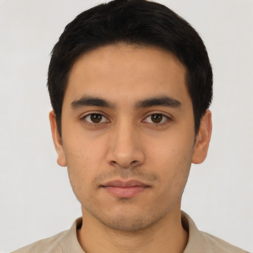 Neutral asian young-adult male with short  black hair and brown eyes