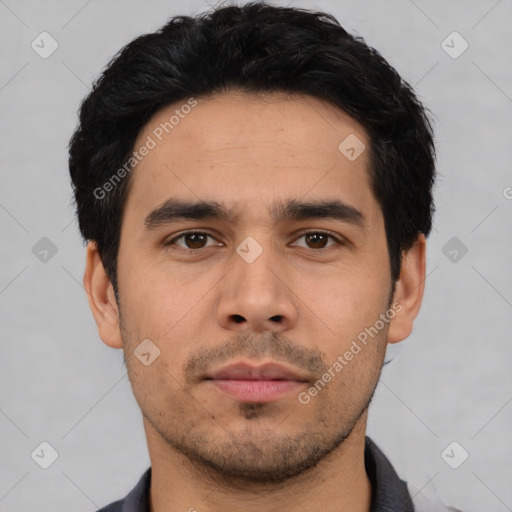 Neutral asian young-adult male with short  black hair and brown eyes