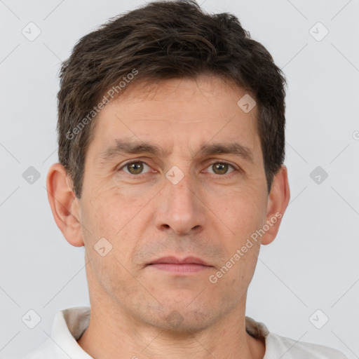 Neutral white adult male with short  brown hair and brown eyes